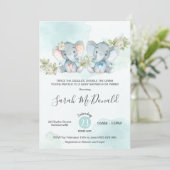 Watercolor Elephant Twins Boy Girl Baby Shower Invitation (Standing Front)