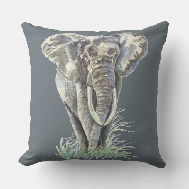 Watercolor Elephant  Wildlife Animal art Throw Pillow (Front)