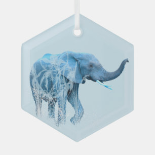 Watercolor Elephant Wildlife Animal Nature Art Glass Ornament