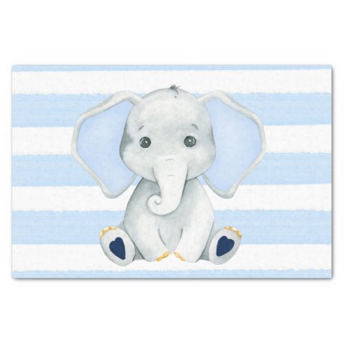 Watercolor Elephant With Blue Stripes Baby Shower Tissue Paper