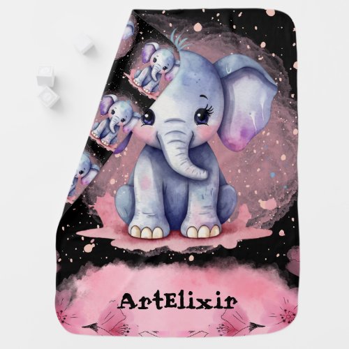 Watercolor Elephant with modern elegance print Baby Blanket