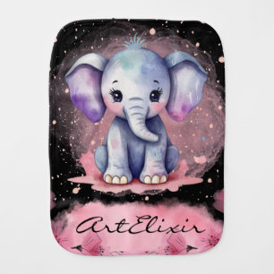 Watercolor Elephant with modern elegance print Baby Burp Cloth