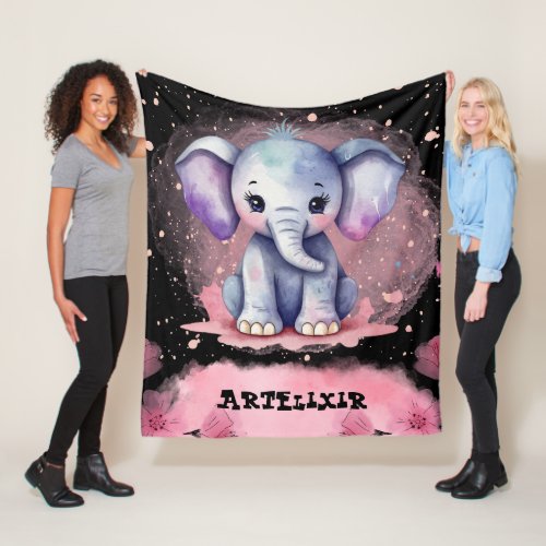 Watercolor Elephant with modern elegance print  Fleece Blanket