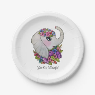 Watercolor Elephant With Wild Flowers Paper Plates