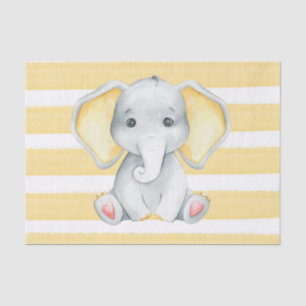Watercolor Elephant With Yellow Stripe Baby Shower Tissue Paper