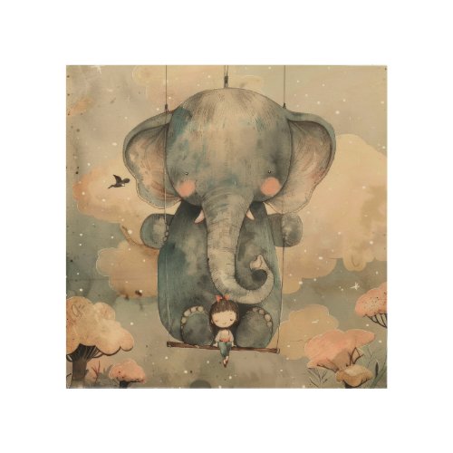 Watercolor Elephant Wood Wall Art