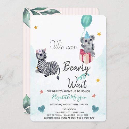 Watercolor ElephantZebra Striped Baby Shower   Invitation