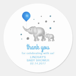 Watercolor Elephants Boy Baby Shower Thank You Classic Round Sticker