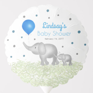 Watercolor Elephants & Dots Baby Boy Shower Balloon
