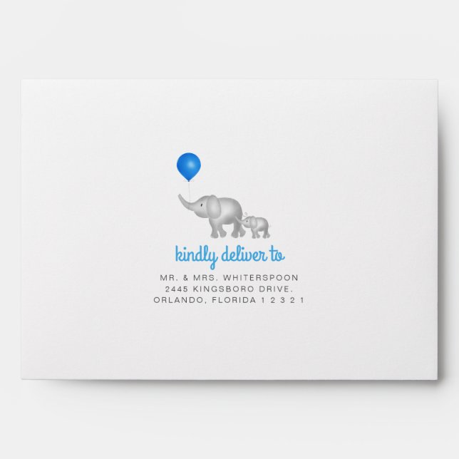 Watercolor Elephants Dots Pattern Baby Boy Shower Envelope (Front)