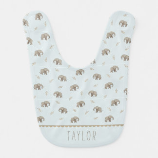 Watercolor Elephants Dusty Blue Nursery Pattern Baby Bib