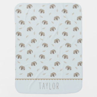 Watercolor Elephants Dusty Blue Nursery Pattern Baby Blanket
