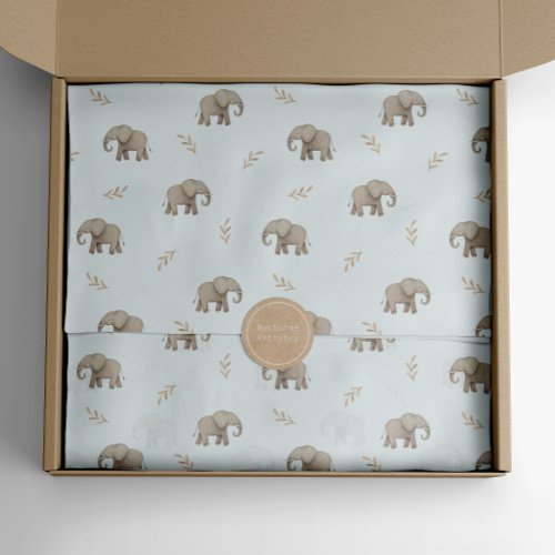 Watercolor Elephants Dusty Blue Safari Pattern Tissue Paper