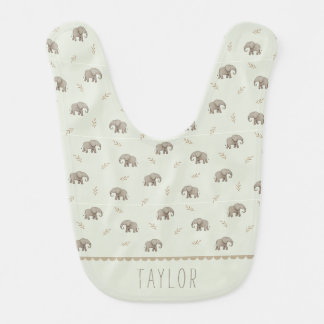 Watercolor Elephants Dusty Green Nursery Pattern Baby Bib
