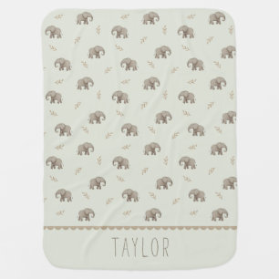 Watercolor Elephants Dusty Green Nursery Pattern Baby Blanket
