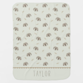 Watercolor Elephants Dusty Green Nursery Pattern Baby Blanket