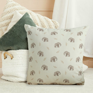 Watercolor Elephants Dusty Green Nursery Pattern Throw Pillow