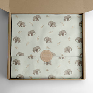 Watercolor Elephants Dusty Green Safari Pattern Tissue Paper