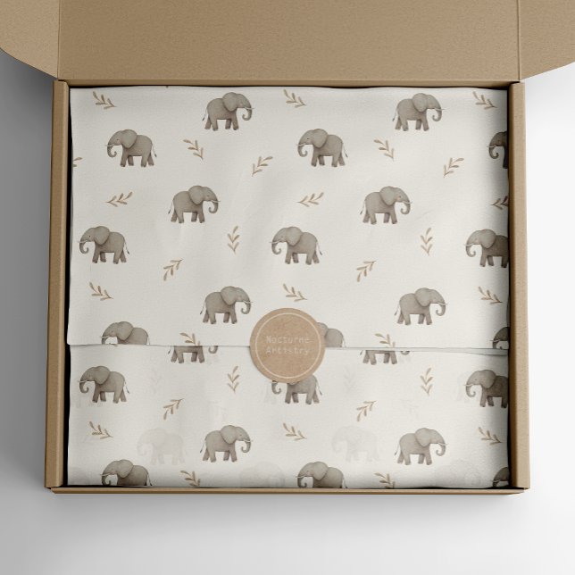 Watercolor Elephants Neutral Safari Pattern Tissue Paper (Creator Uploaded)