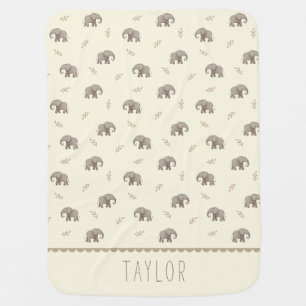 Watercolor Elephants Pale Yellow Nursery Pattern Baby Blanket