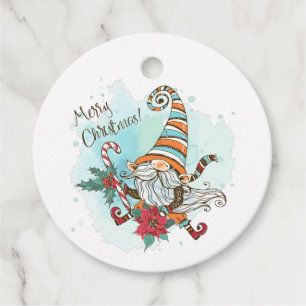 Watercolor Elf Poinsettia Candy Cane Favor Tags