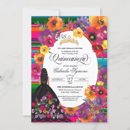 Watercolor Embroidery Floral Serape Quinceaera Invitation