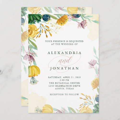 Watercolor Emerald and Gold Peonies  Wedding Invitation