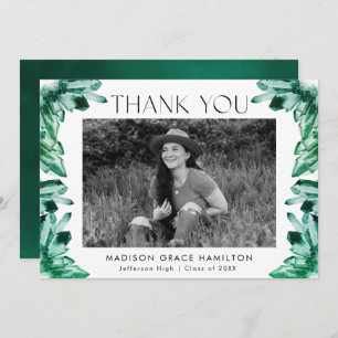 Watercolor Emerald Green Crystals Photo Graduation Thank You Card