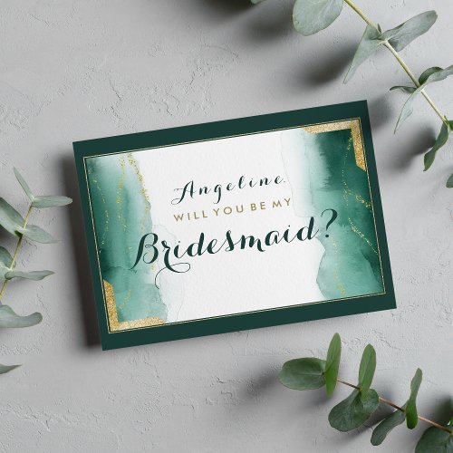 Watercolor emerald green gold glitter Bridesmaid Invitation
