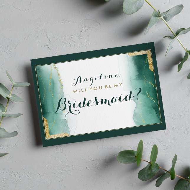 Watercolor emerald green gold glitter Bridesmaid Invitation (Watercolor emerald green gold glitter Bridesmaid)