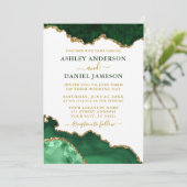 Watercolor Emerald Green Gold Marble Geode Wedding Invitation (Standing Front)