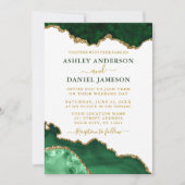 Watercolor Emerald Green Gold Marble Geode Wedding Invitation (Front)