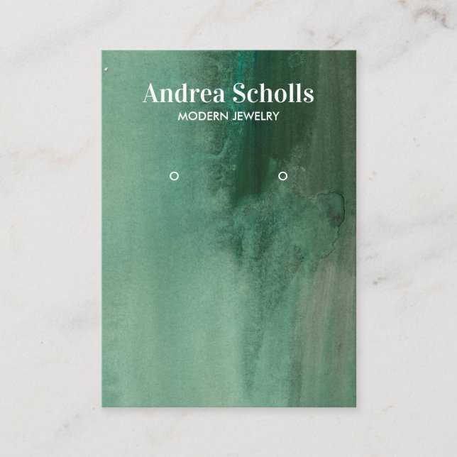 Watercolor Emerald Green Jewelry  Earring Display Business Card (Front)