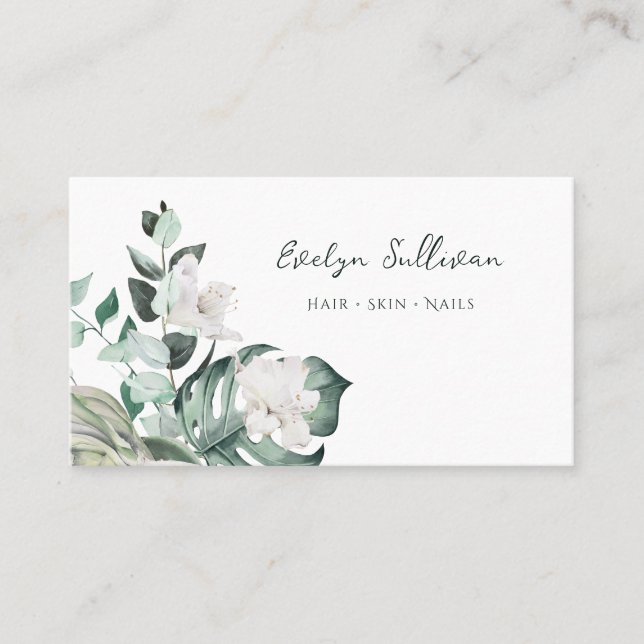 Watercolor emerald greenery business card (Front)