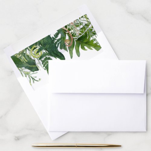 Watercolor Emerald Wild Fern Forest Leaf Leaves Envelope Liner