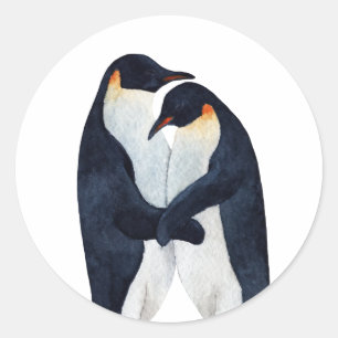 Watercolor Emperor Penguins Classic Round Sticker