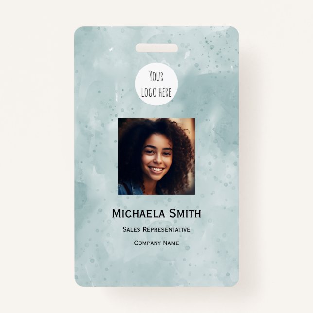 Watercolor Employee Photo Company Logo Security Badge (Front)