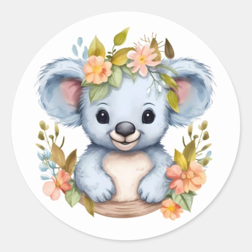 Watercolor Enchanted Blossom Baby Koala Bear  Classic Round Sticker