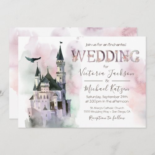 Watercolor Enchanted Castle Wedding Invitation
