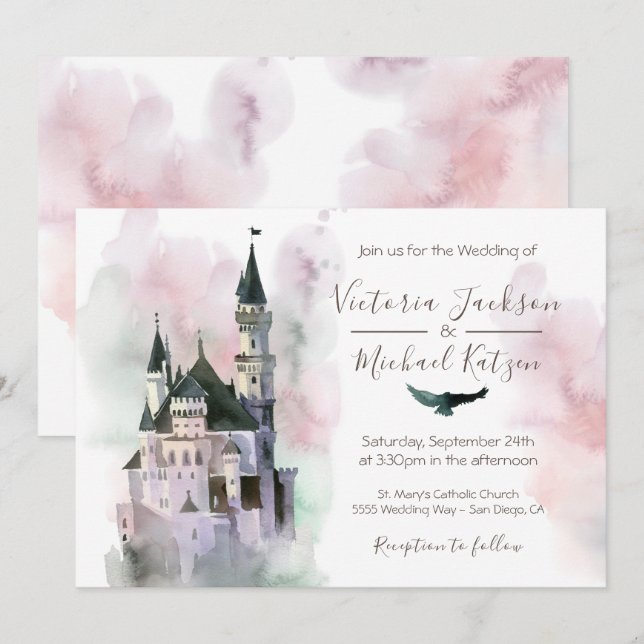 Watercolor Enchanted Castle Wedding Invitation (Front/Back)