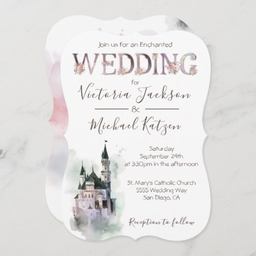 Watercolor Enchanted Castle Wedding Invitation