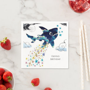 Watercolor Enchanted Deepsea Shark Birthday Napkins