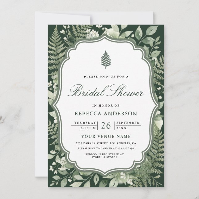 Watercolor Enchanted Forest Bridal Shower Invitation (Front)