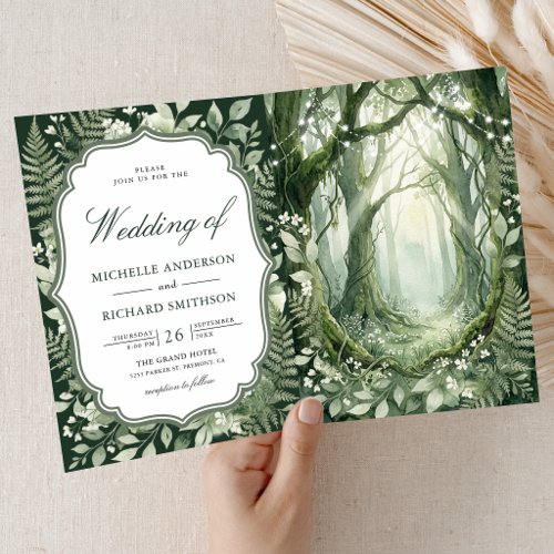 Watercolor Enchanted Forest QR Code Wedding Invitation