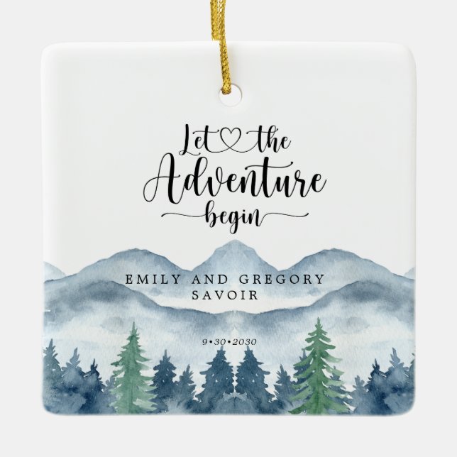 Watercolor Engagement Keepsake Ceramic Ornament (Front)