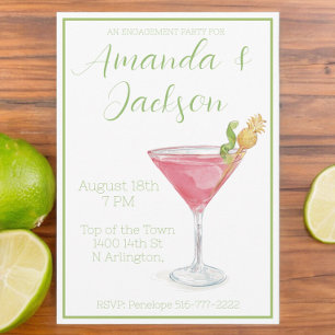 Watercolor Engagement Party Cosmopolitan Cocktail Invitation