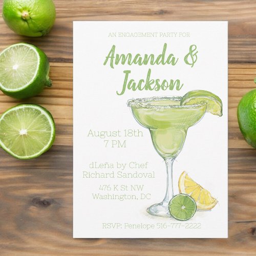 Watercolor Engagement Party Margarita Cocktail  Invitation