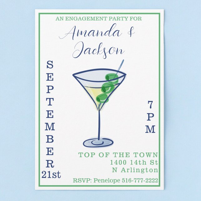 Watercolor Engagement Party Martini Cocktail Invitation (Creator Uploaded)