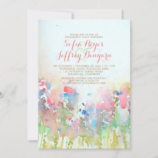 Watercolor Engagement Party - Meadow of Flowers Invitation (Front)