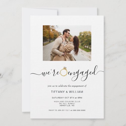 Watercolor Engagement ring Photo Engagement  Invitation